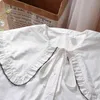 Kimutomo Branco Blusa Chique Senhoras Fungo Peter Pan Colares Camisa Verão Manga Longa Slim Cintura Casual Tops Elegant 210521