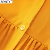 Mulheres moda plissado babados casual magro mini camisa vestido escritório lady sleeve chique amarelo cor uma linha vestidos ds8101 210416