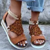 Sandalen Zomer Schoenen Vrouwen Dames Luipaard Sleehak Open Teen Casual Flats Vrouwelijke Romeinse Stijl Plus Size 2021 Mode