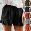 Running Shorts 5xl Women's High Waist Plus Storlek Ruffle Wide Ben Kort Byxor Sommar Casual Elastic Pocket Loose Solid Sportkläder