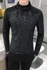 Polka Dot Velvet Men T-shirt Half Turtleneck T-shirt Long Sleeve Slim Fit Streetwear Casual Tees Nightclub Party Clothing 210527