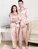 Men's Sleepwear Couples Long Sleeve Pajama Set Or Women Sleep Tops Black Silk Pants Pijamas