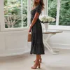 Casual jurken vrouwen polka-dot jurk sexy korte mouw vierkante nek elegante lange vloeiende temperament zomer gewaad femme # g2