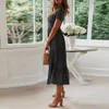 Casual Dresses Women Polka-Dot Dress Sexig Short Sleeve Square Neck Elegant Long Flowy Temperament Summer Robe Femme #G21543