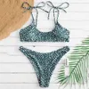 ZAFUL Gedruckt Krawatte Bralette Bikini Set Leopard Spaghetti-trägern Bademode Gepolsterte Frauen Badeanzug Badeanzug 2020 X0522