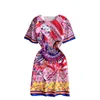 ファッションヨーロッパスタイルの夏のエレガントな女性Oネック半袖ビンテージプリントドレス女性パーティードレスvestido 210428