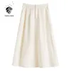 FANSILANEN Office Lady High Waist Skirt Women Summer Mid-length A-line Apricot Long Woman s Clothe 210607