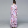 Summer Fashion Runway Boho Maxi Abito a maniche lunghe Fiori Stampa Vacanze Elegante Abito da festa 210531