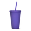 16oz 컬러 아크릴 컵 뚜껑이있는 플라스틱 텀블러 다채로운 빨대 이중 벽 매트 텀블러 재사용 컵 WLL885