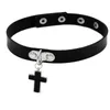 Wholesa Sexy Necklaces Cross Pendant Dark Punk Choker för Kvinnor Justerbar Soft PU Läder Söt Party Goth Smycken