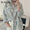 ブルーシャツレディースプラスサイズカジュアル韓国トップス女性レトロプレッピー若い夏ファッションブルサMujer Camisas布210506