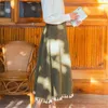 Autumn Winter Tassel Fringe Corduroy Pleated Skirt Women Vintage High Waist A Line Midi Skirts Harajuku Korean Style Long 210421