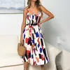 Kantarki letnia sukienka bez pleców kobiety pusta bez rękawów sukienka midi elegancka wysoka talia boho kwiatowa sukienka Kobieta vestidos 210412