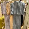 Robe plissée à manches bouffantes à col montant Printemps Chic Bouton Design Femmes Robes Japon Style Sweet Office Lady Slim Taille Robe 210623