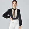 High Quality Runway Designers Spring Elegant Ruffles Patchwork Flare Sleeve Women Blouses Office Lady Shirts Fashion Party Tops 210601