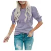 Damesblouses Shirts Breien Holle Blouse Casual Effen Elegante Middenmouw Tee Tee Top Blik Zomer Plus Size O Neck Shirt Blusas