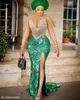 2021 Plus la taille arabe Aso Ebi luxueux sirène sexy robes de bal perles cristaux dentelle col transparent soirée formelle fête deuxième réception robes robe ZJ022