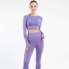 Abbigliamento sportivo Fitness Tuta senza cuciture Donna Manica lunga Set da yoga Pantaloncini da motociclista Reggiseno Abbigliamento da palestra 210802
