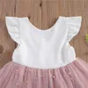 1-8Y Baby Girls Lace Pearl Dresses Chopening Klänningar Nyfödd Småbarn Kids Girls Princess Födelsedag Dop Tulle Klänning Kläder Q0716