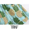 TRAF Kadınlar Chic Moda Ananas Baskı Şort Vintage Yüksek Elastik Bel Yama Pockets Kadın Kısa Pantolon Pantalones 210415