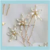 Jewelryfreshwater Pearls Jewelry Bridal Pins Clips Gold Leaf Wedding Headpiece Handmade Women Hair Piece Ornament Drop Delivery 2021 Uznxv