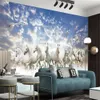 Custom 3d djur tapet galoppande vit häst väggmålning vardagsrum sovrum kök hem dekor målning moderna tapeter