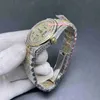 Senaste m￤ns Iced Diamond Wristwatch Gold Face Color Arabic Scale Bi-Gold Diamonds Strap Watch Full Automatic Mechanical Watc201V