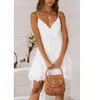 Summer Women Mini Party Sexy Spaghetti Strap White Lace Tunic Beach Dress 210415