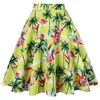 Gonne 2021 Summer Flamingo Floral Print Gonna da donna Ladies Yellow 50s 60s Swing Retro Vintage Cotton Plus Size