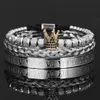 3PCSSet Charm smycken Luxury Crown Handgjorda män Emalj Romerska siffror Bangles Hemp Rope Buckle Open rostfritt stål Micro Pave CZ7776093