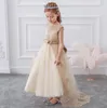 Kızın Elbiseleri Zemin Elbise Genç Nedime Çocuklar Kız Çocuklar Için Retro Dantel Prenses Kız Parti ve Düğün