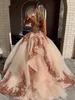 Lüks Parlak Gül Altın Payetli Quinceanera Elbiseler Prenses Sevgiliye Sequins Baltalar Tatlı 16 Elbise Korse Geri Parti Balo Abiye giyim Vestidos De 15 Años