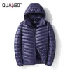 Toppkvalitet Mäns Lätt Vattenbeständig Packerbar Hooded Puffer Jacka Vinter Män Business Casual Winter Coat 211015