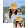 Geniş Ağız Şapkalar Katı Renk El Yapımı Tığ Disket Kadınlar Için Top Yaz Örgü Dome Kova Şapka Katlanabilir Plaj Kapaklar Oymak