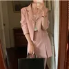 2 adet SM Kadın Blazer Etek Set Bahar Sonbahar Tiki Tarzı Pembe Yeşil Blazer + Mini Etekler İki Adet Giyim Seti (X1875) 210423