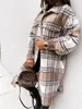 Kvinnors ull blandar kalenmos streetwear-stil långärmad rutig tryckt rock kvinnor skjorta lapel raka enbröd rockar och jackor w