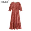 O Neck Casual Plissee Kleid Schmetterling Halbe Hülse Eleganten Druck Sommer Frühling Midi Sommerkleid Vestidos Mujer 210508