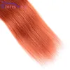 Dark Roots Orange Ombre Human Hair Weave 3 Bundles Peruvian Virgin Silky Straight Weaving Two Tone 1B 350 Pre-colored Extensions Healthy Tips