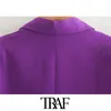 TRAF femmes mode bureau porter basique Blazer manteau Vintage à manches longues poches vêtements de dessus pour femmes Chic hauts 210415