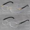 Оптовые оригинальные черные Buffalo Horn Rimless металлический каркас мужчина женщина оптический белый подлинный натуральный Hor Eyeglasses 18k золотая рамка 8200757 классические стили очки