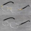 Wholesale Original Black Buffalo Horn Rimless Metal Frame Man Woman Optical White Genuine Natural Hor Eyeglasses 18K Gold Frame 8200757 Classic Styles Eyewear