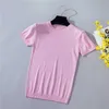 T-shirt en soie brillante mince Femme tricotée T Femmes Vêtements à manches courtes Tops d'été Élasticité Tee Femme Camisas Mujer 210615