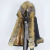 Bluenessfair Vattentät Parka Real Fur Coat Vinterjacka Kvinnor Natural Fur Collar Hood Tjock Varm Ytterkläder Streetwear 211129