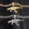 Цепи замороженные Bling Bling Submachine Gun подвеска ожерелье для мужчин Женщины хип-хоп горный хрусталь Cuban Link Choker Ожерелья бар вечеринки украшения