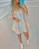 Summer Women Color Striped Button Front Blouse Dress Casual Vacation Dress G1214