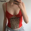 Streetwear Summer Vintage Leopard Print Patchwork Sexy Red Cami Tank Top Women Sleeveless V Neck Sexy Female Crop Top Rapwriter 210415