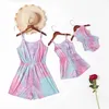 Tie Dye Familie Matching Outfits Moeder Dochter Rompertjes Dames Meisje Casual Zomer Sling Romper Mom Baby Kids Party kleding