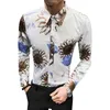 England Sunflower Print Men Shirt Long Sleeve Slim Fit Mens Casual Shirts High Quality Night Club Work Tuxedo Tops Camisa 210527