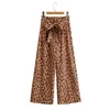 Mujeres Leopard Print Bow Decoración Pantalones de pierna ancha Casual Lady Pantalones sueltos P1970 210430