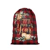 Gift Wrap Red and Black Plaid Present Bag with Drawstring Christmas Santa Sack Xmas Cotton Stocking Bags Party Supplies for Favors Candies